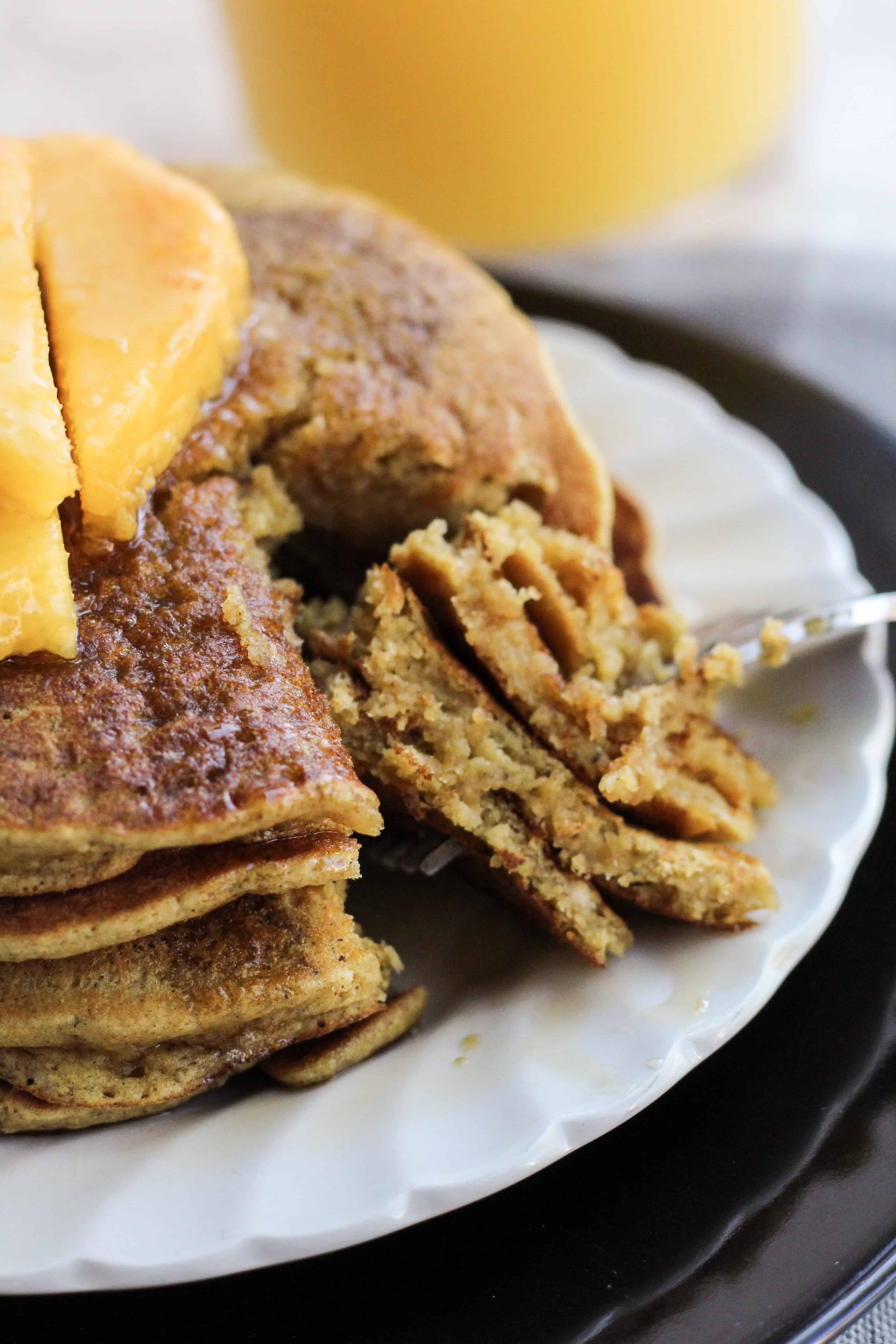 Peach Oat Pancakes (flourless, gluten-free, dairy-free, refined sugar-free)