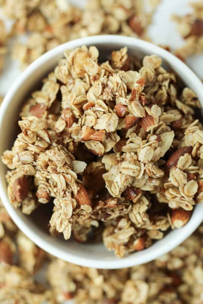top down view of a bowl of Maple Nut Granola