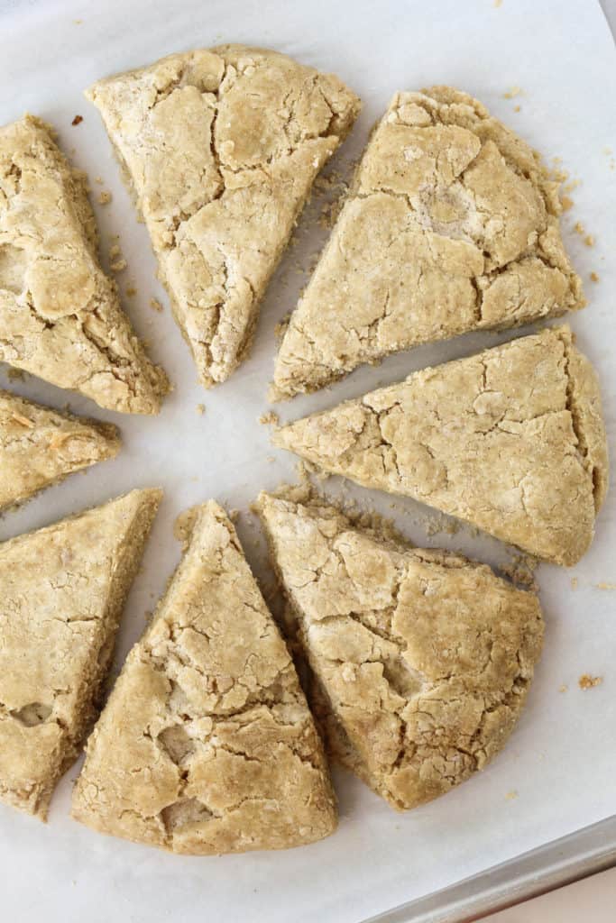 Peanut Butter Scones top down view of eight scones in a circle