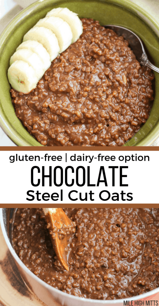 A bowl and pot of Chocolate Steel Cut Oats