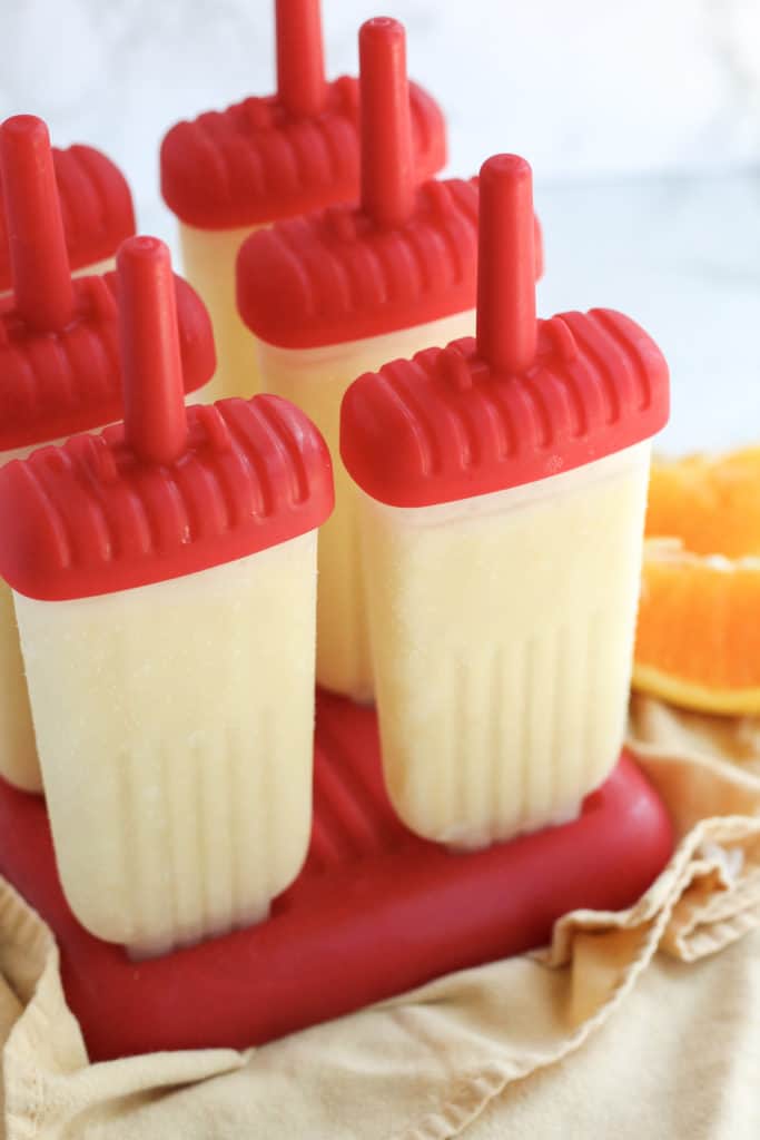 Orange Creamsicle Popsicles in a Popsicle tray