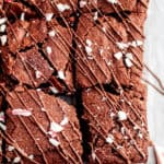 A close up of brownies with peppermint