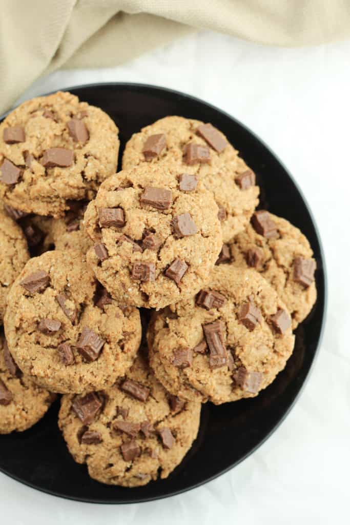 A plate filled with Grain-free Chocolate Chip Cookies 