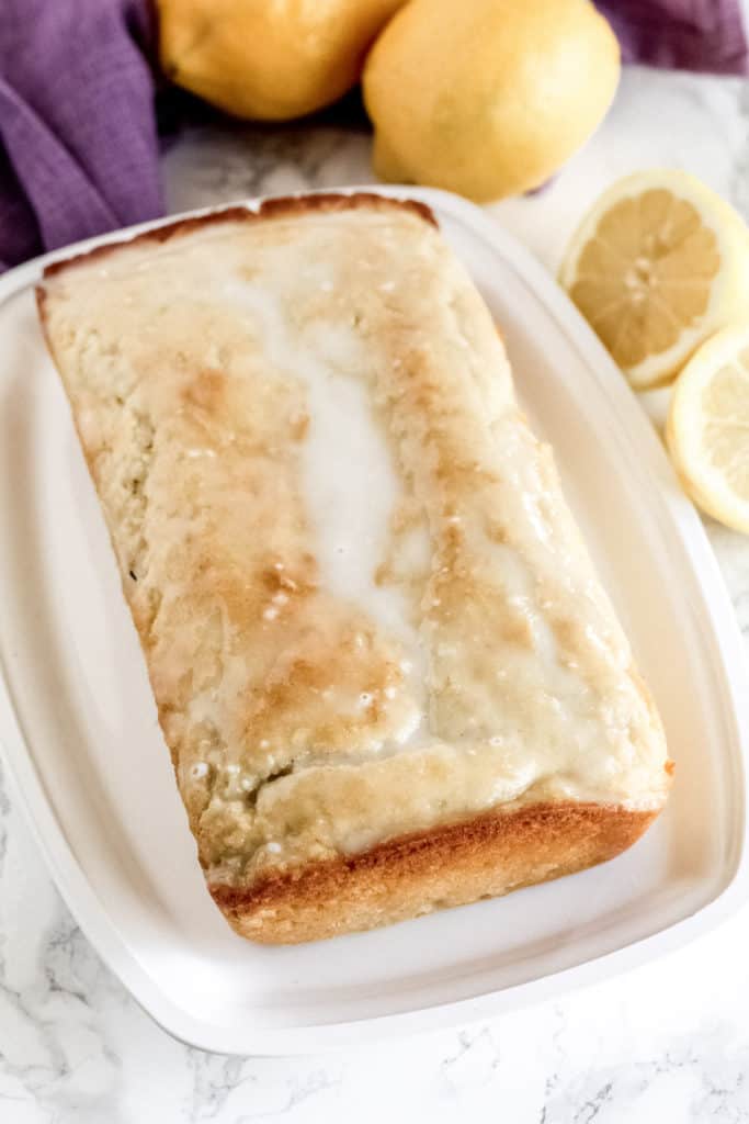 loaf of lemon bread on a plate