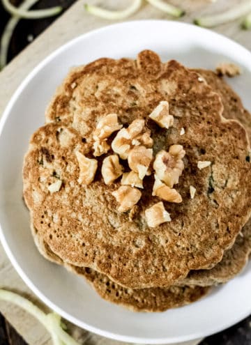 Close up of pancakes and nuts on a plate