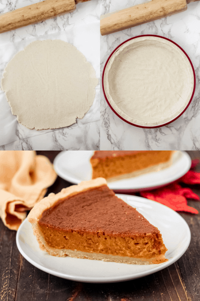 Collage of pie crust and a pie of pie on a plate
