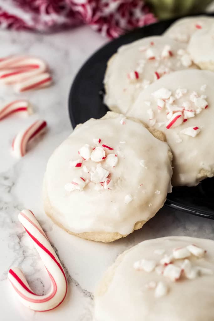 One cookie with candy canes on top