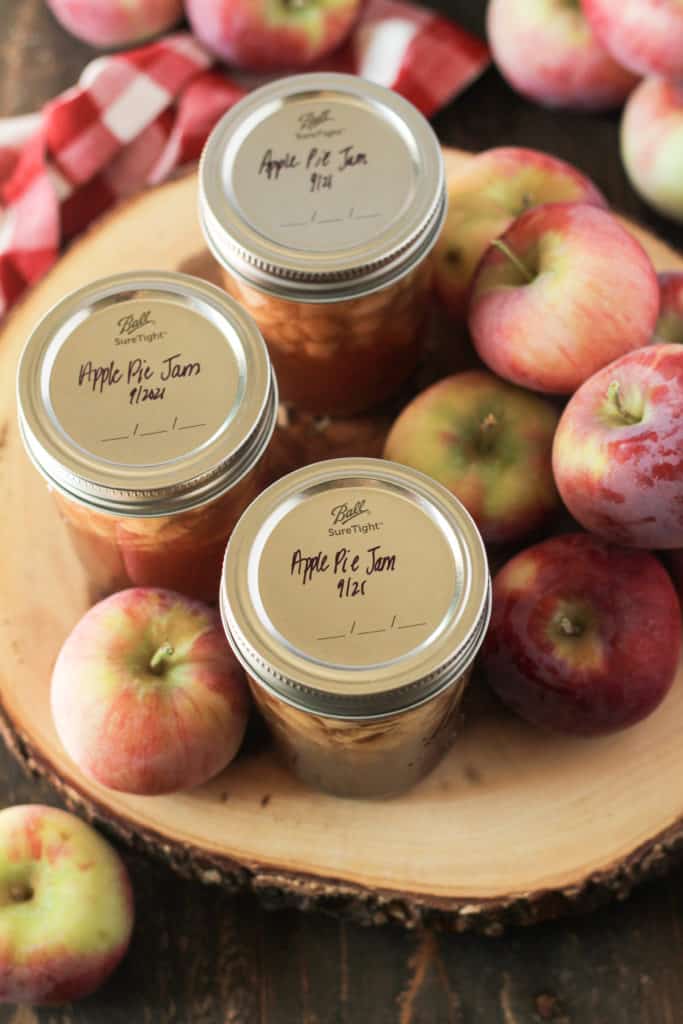 Mason jars of jam and apples