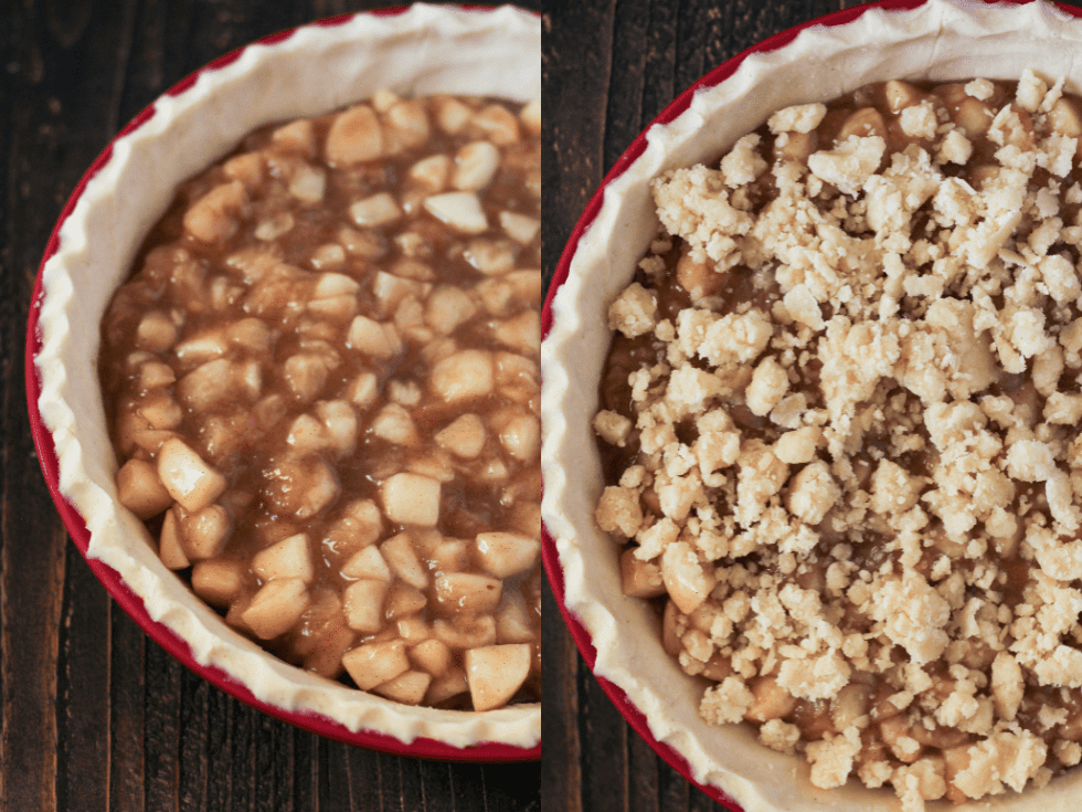 Pie filling and topping before it bakes