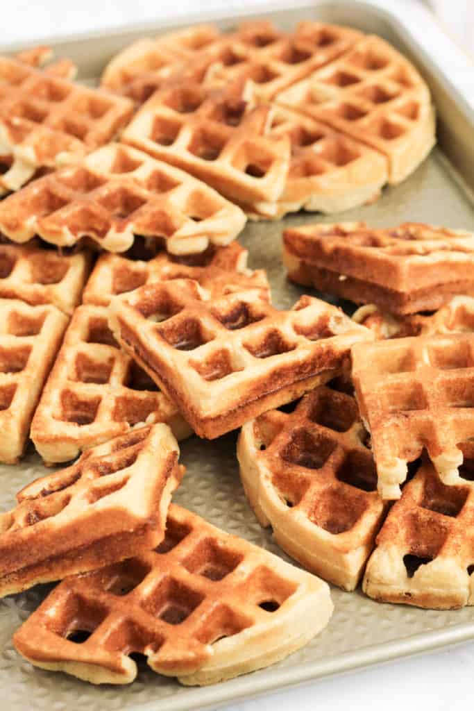 Baking pan covered in waffles.